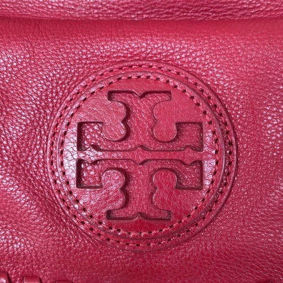 Tory Burch Genuine Leather Red Saddle Bag Gold Tone Chain Woven Shoulder Purse - Picture 4 of 16